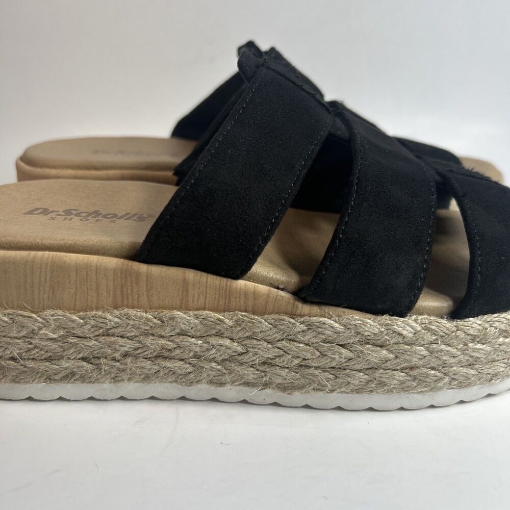 Dr Scholls Women’s Sandals Size 6 Black Electric Espadrille Wedge Slide Suede - Picture 2 of 12